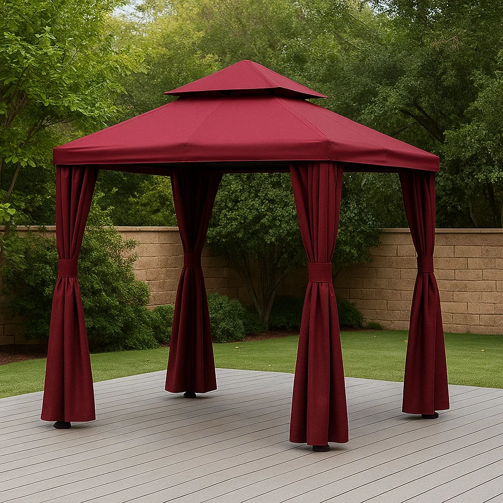 Gartenpavillon und Kiosk, quadratisch, Metall, bordeauxrot, mit Walmdach, freistehend, 300 x 300 x 265 cm, für den Garten - BIs2s11edllr