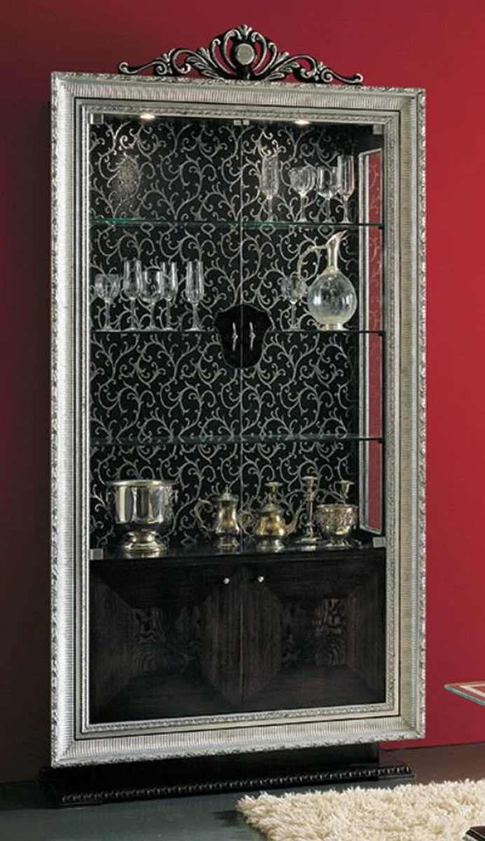Luxury Baroque display cabinet black / silver - Magnificent Baroque display cabinet with 4 doors - Baroque living room & hotel furniture - First class quality - Made in Italy