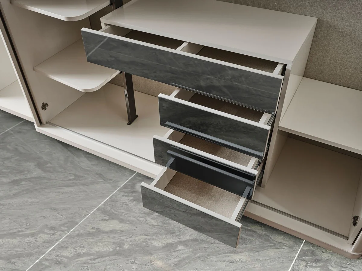 Luxury Art Deco bedroom wardrobe white / bronze 280 x 60 x H. 229 cm - Mirrored wardrobe with 4 doors - Bedroom furniture - Art Deco furniture - Luxury furniture - Luxury furnishings