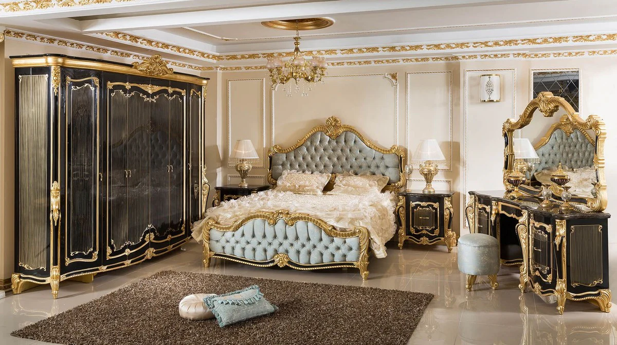 Luxury baroque night dresser with 3 drawers black / gold