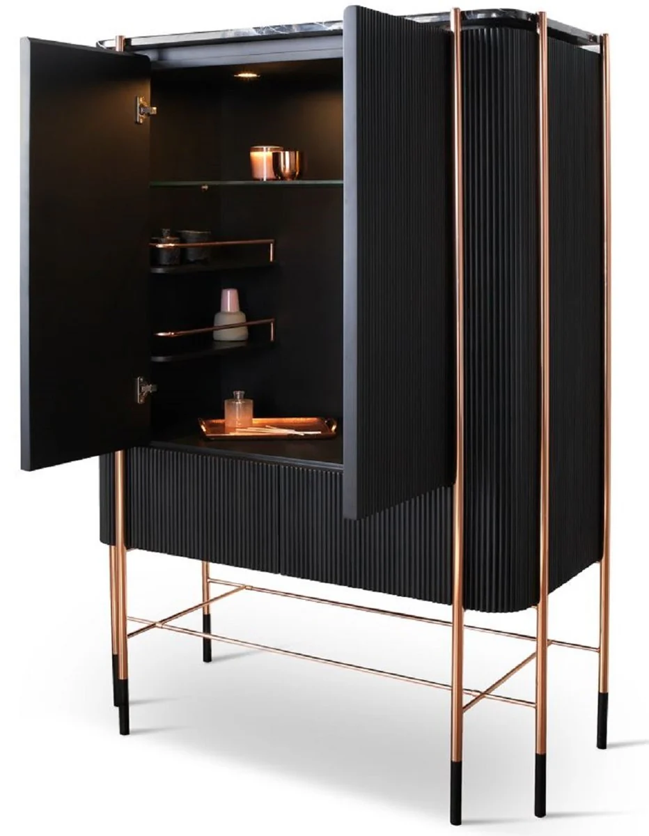 Luxury bar cabinet black / matt black / copper 104 x 52 x H. 150 cm - Illuminated wine cabinet with 2 doors - Living room furniture - Bar furniture - Hotel furniture - Luxury collection