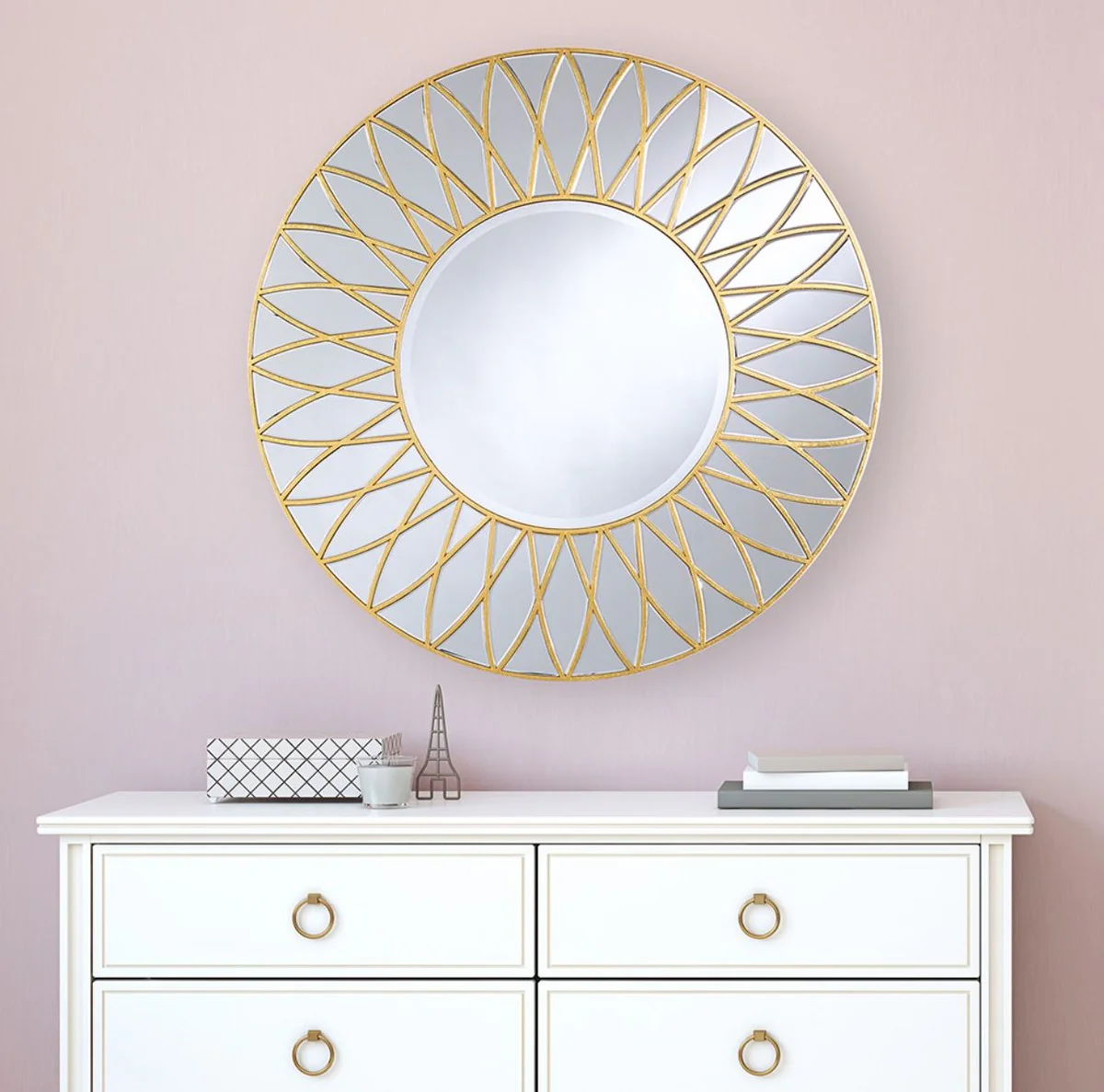 Luxury mirror with petal motif gold Ø 100 cm - luxury quality