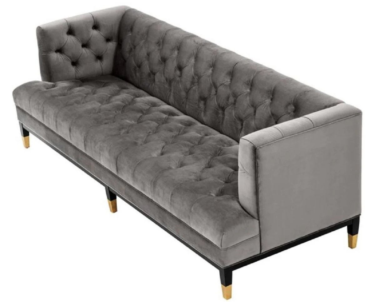 Luxury living room sofa gray / black / brass 230 x 85 x H. 79 cm - Chesterfield velvet sofa