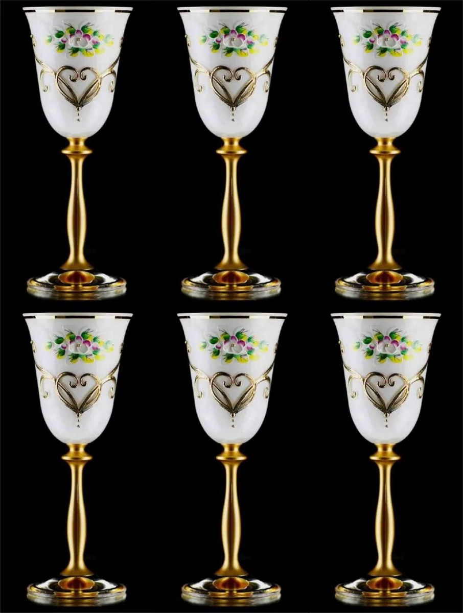 Luxury Baroque Liqueur Glass Set of 6 White / Multicolored / Gold Ø 5.5 x H. 17 cm - Handmade and hand-painted Liqueur Glasses - Hotel & Restaurant Accessories - Luxury Quality