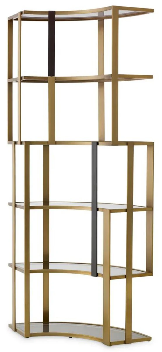 Luxury shelf cabinet brass / black / gray 115 x 37 x H. 240 cm - Curved metal cabinet with 6 glass shelves - Living room furniture - Hotel furniture - Luxury furniture - Luxury quality