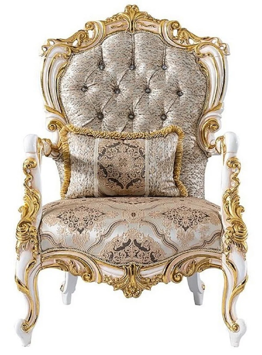 Luxury Baroque Living Room Set Silver / Beige / Black / White / Gold - 2 Baroque Sofas & 2 Baroque Armchairs & 1 Baroque Coffee Table - Luxury Living Room Furniture in Baroque Style - Baroque Furniture