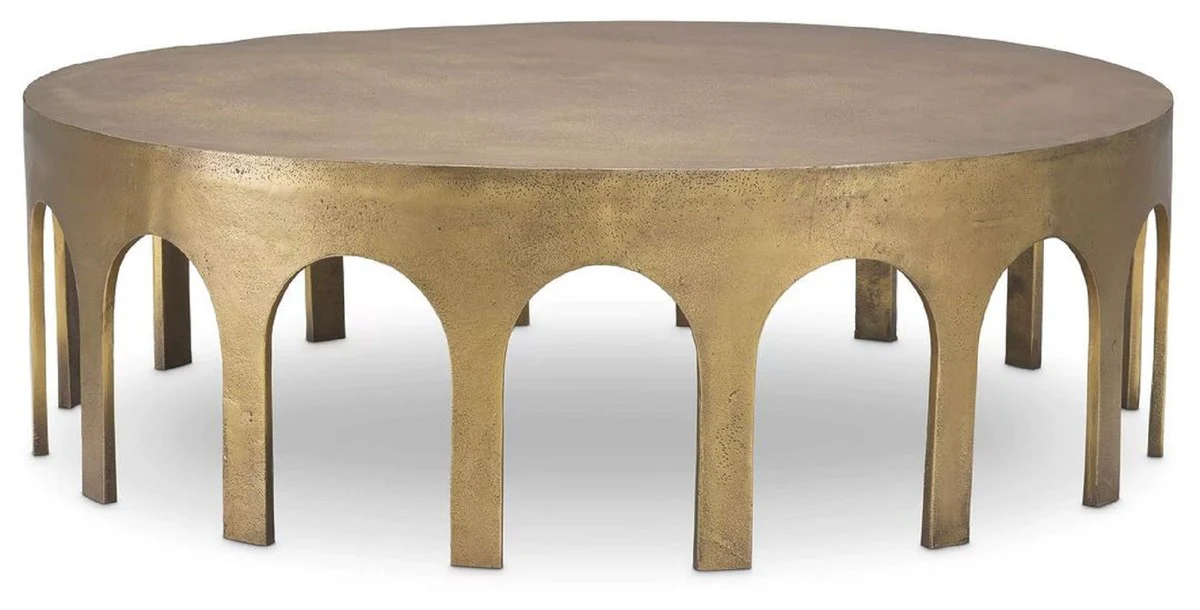 Luxury coffee table vintage brass Ø 97.5 x H. 30 cm - Round aluminum living room table - Aluminum furniture - Living room furniture - Luxury furniture - Luxury living room furnishings