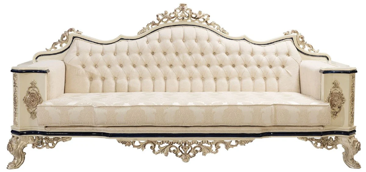 Luxury baroque sofa white / cream / black / antique gold - baroque style living room sofa with elegant pattern - luxury living room furniture in baroque style - baroque furnishings - baroque furniture
