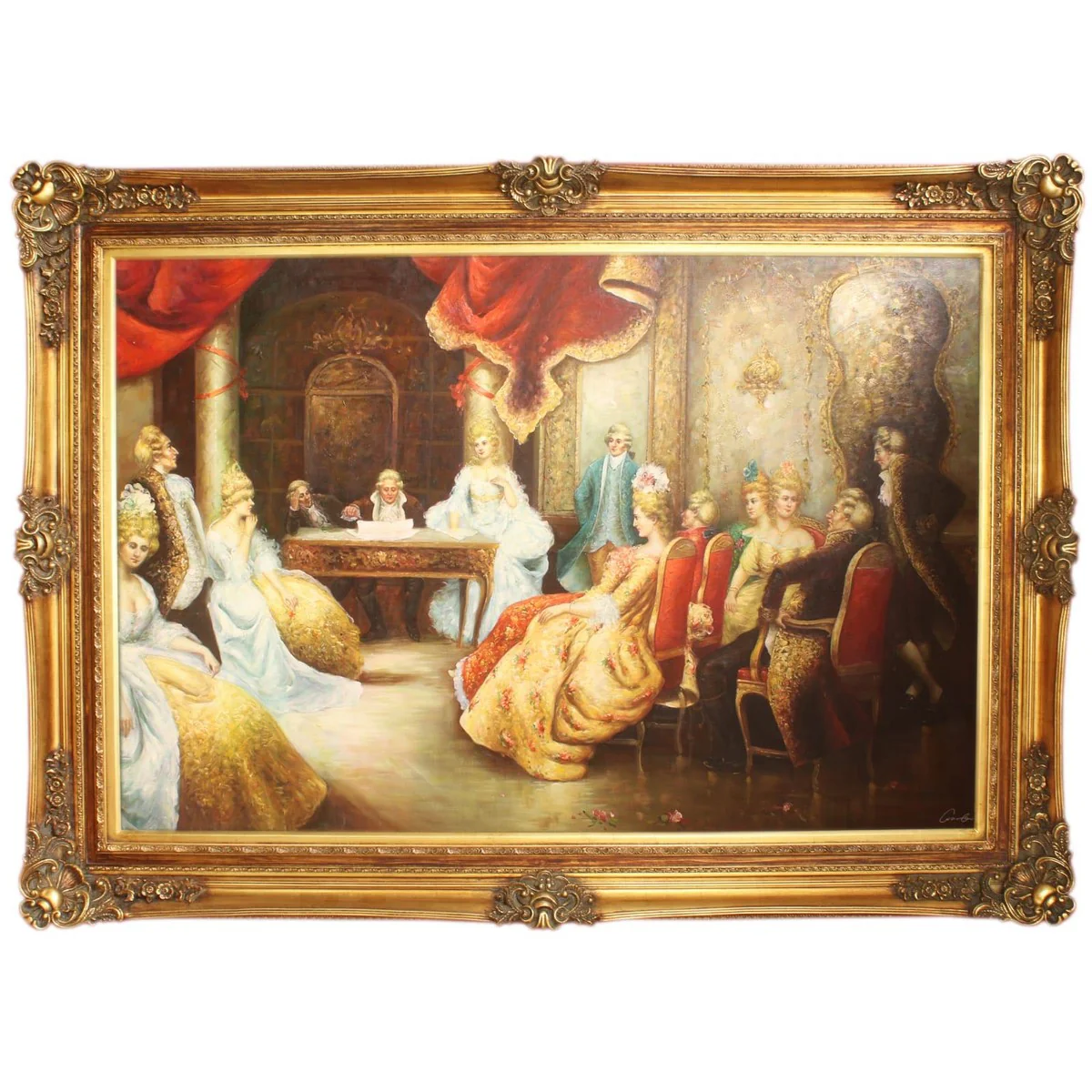 Huge hand-painted baroque oil painting literary evening Mod.2 gold splendor frame 225 x 165 x 10 cm - solid material