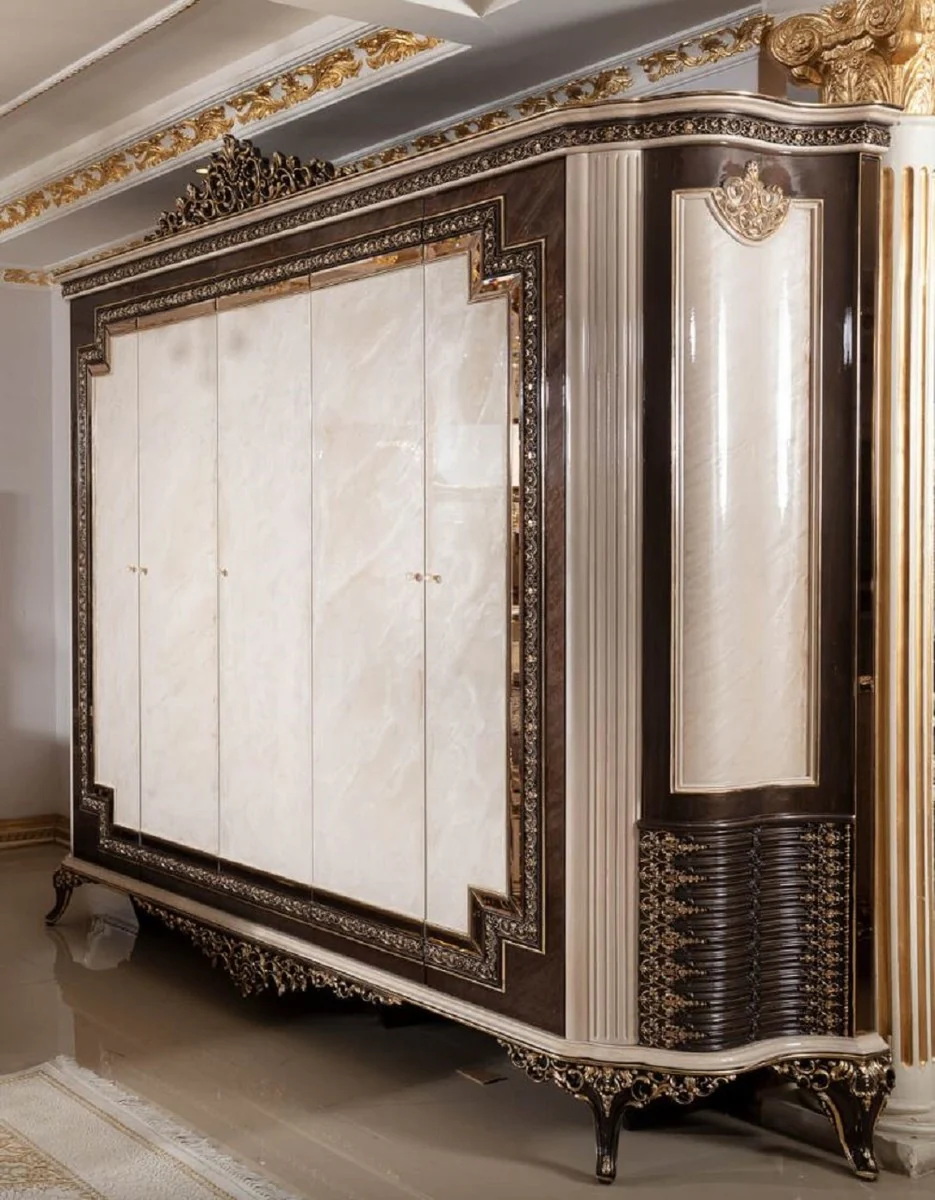 Luxury baroque bedroom cupboard cream / dark brown / gold 293 cm