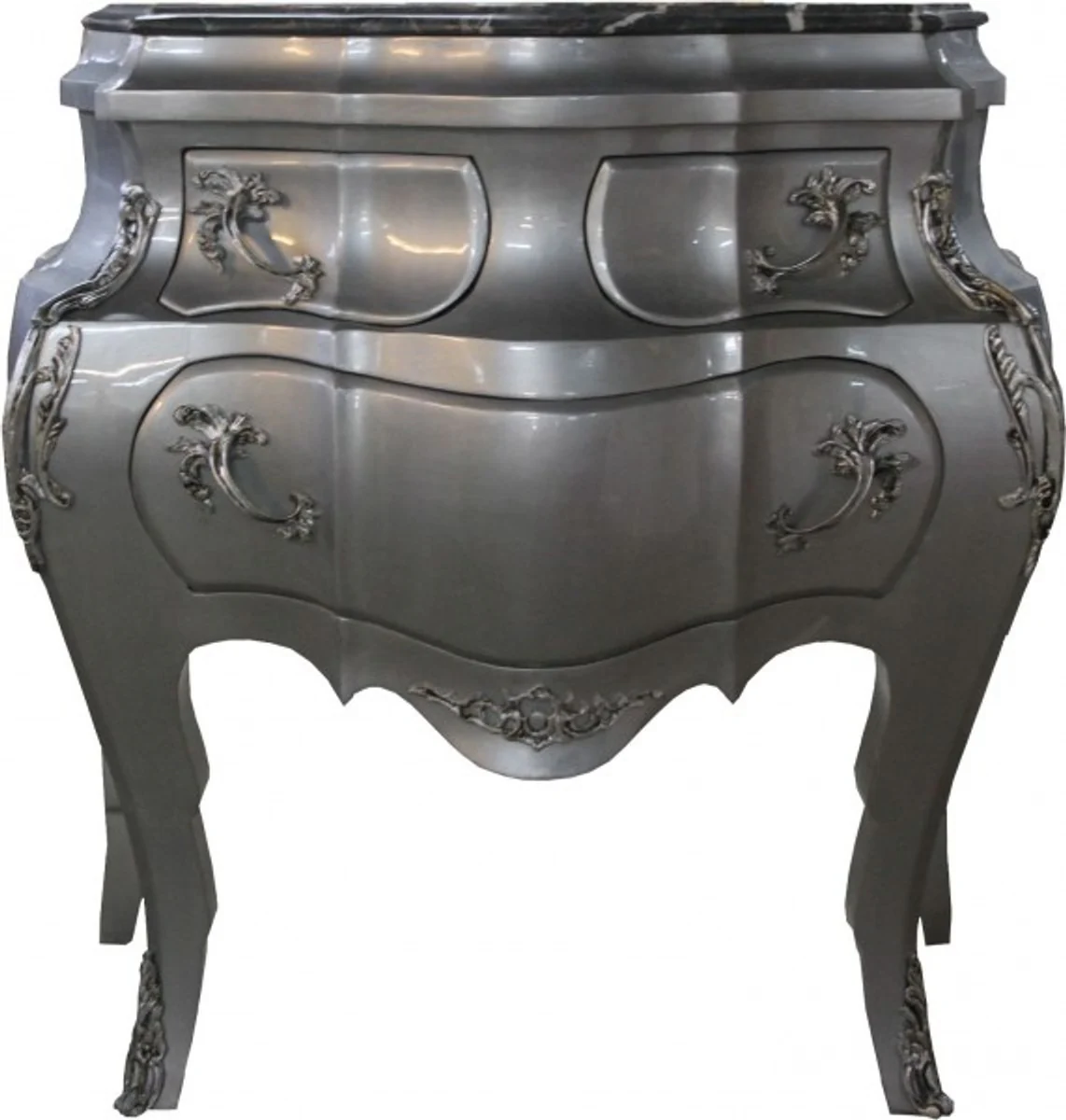 Baroque chest of drawers silver with marble top W 95 cm, H 89 cm - Handcrafted Baroque furniture