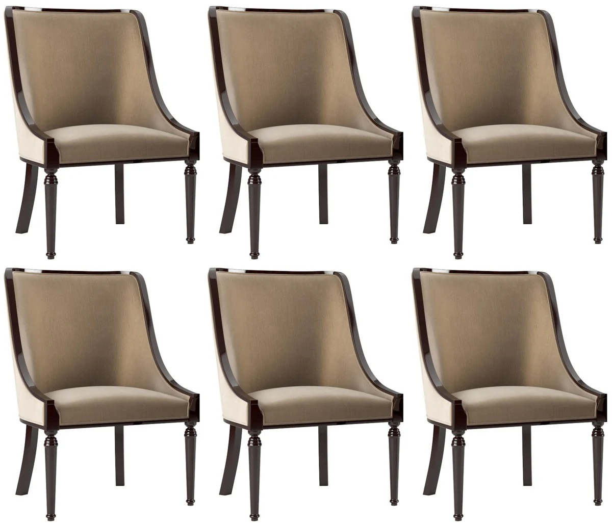 Luxury Baroque Dining Room Chair Set Beige / Dark Brown High Gloss 50 x 50 x H. 92 cm - Elegant Kitchen Chairs Set of 6 - Baroque Dining Room Furniture