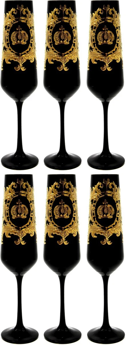 Pompöös by Luxus Champagne Glass Set Black / Gold Ø 6 x H. 25 cm - Glasses with 24 carat gold plating - Pompöös glasses designed by Harald Glööckler