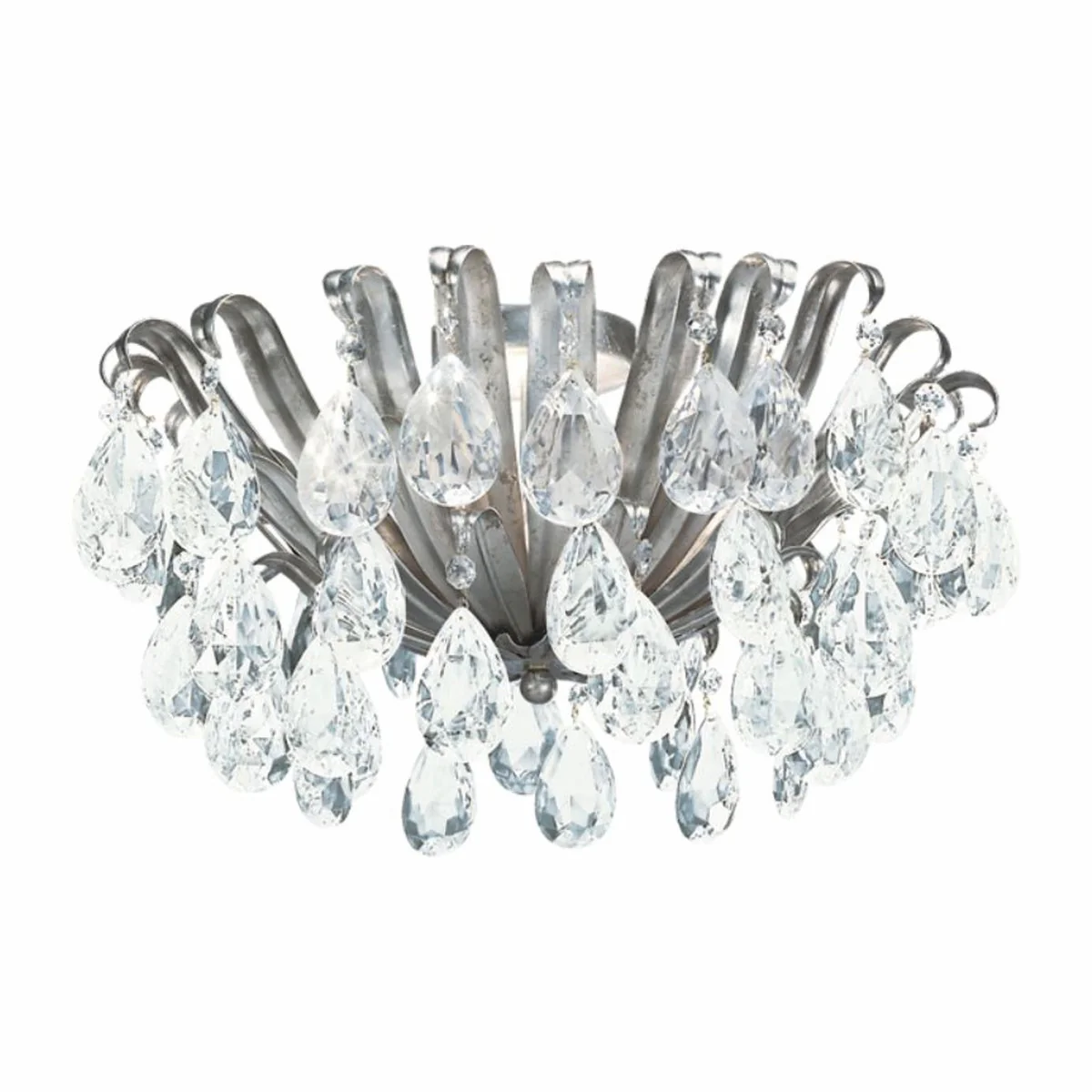 Luxury baroque crystal ceiling light antique silver Ø 50 x H. 32 cm - Made in Italy