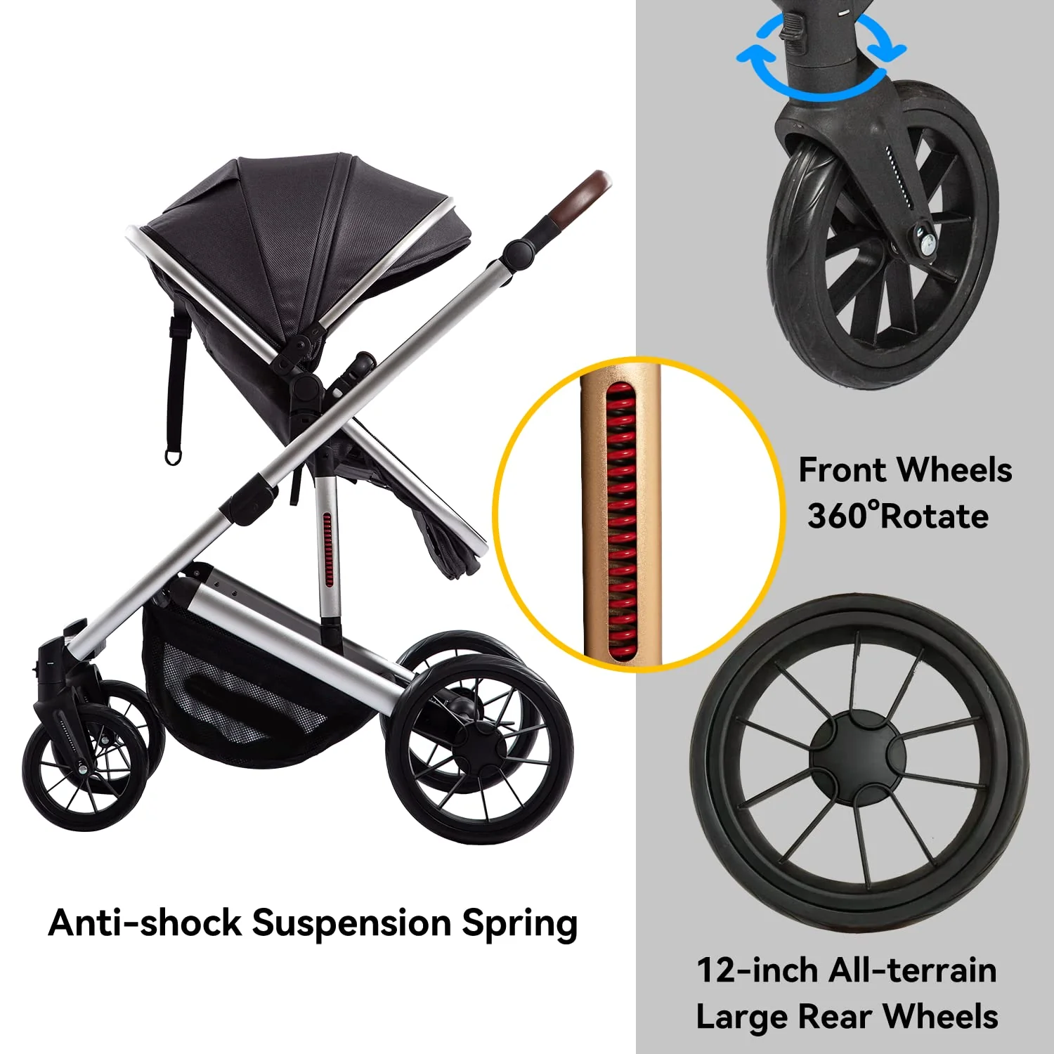 Kinderwagen – 2-in-1-Hochformat-Kabriolett-Kinderwagen mit umkehrbarem Sitz | Faltbarer Kinderwagen aus Aluminiumlegierung, stoßfest, für Kleinkinder im Alter von 0 bis 36 Monaten