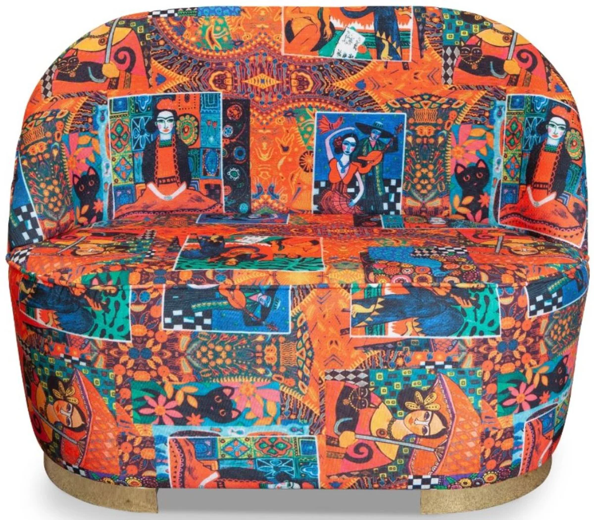 Designer Art Deco living room 2-seater sofa multicolored / gold 105 x 52 x H. 80 cm - Living room furniture - Art Deco furniture