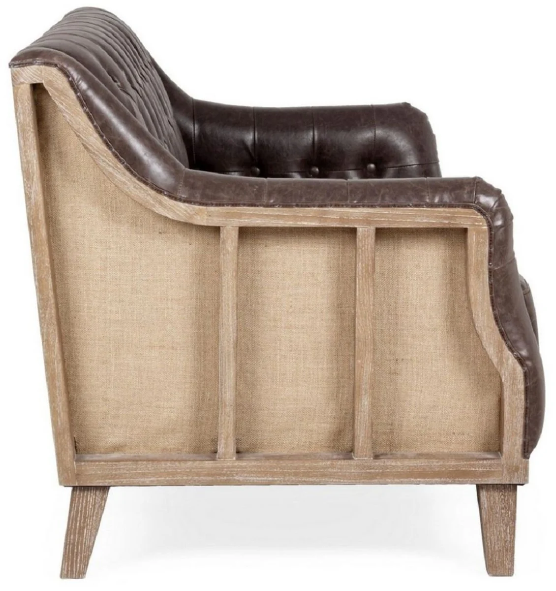 Luxury Chesterfield faux leather sofa dark brown / natural color 140 x 85 x H. 85 cm - living room sofa - living room furniture - Chesterfield furniture - luxury furniture - luxury furnishings