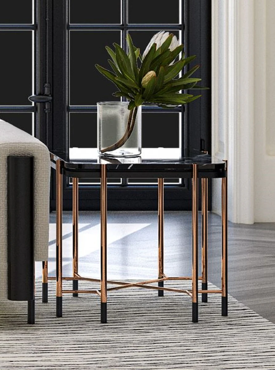 Luxury side table black / matt black / copper 59 x 59 x H. 55 cm - Square table with marble top - Living room furniture - Hotel furniture - Luxury furniture