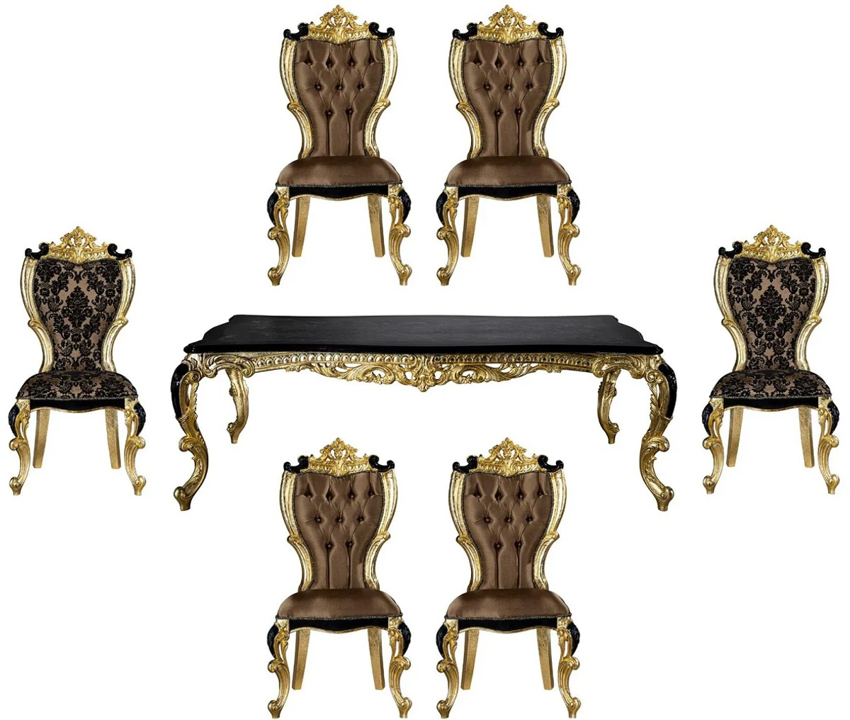 Luxury baroque dining room set brown / black / gold - 1 dining table & 6 dining chairs - magnificent dining room furniture in the baroque style