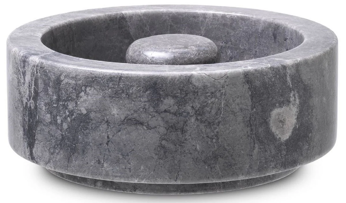 Luxus Aschenbecher Grau Ø 20 x H. 7,5 cm - Runder Marmor Aschenbecher - Deko Accessoires - Luxus Qualität