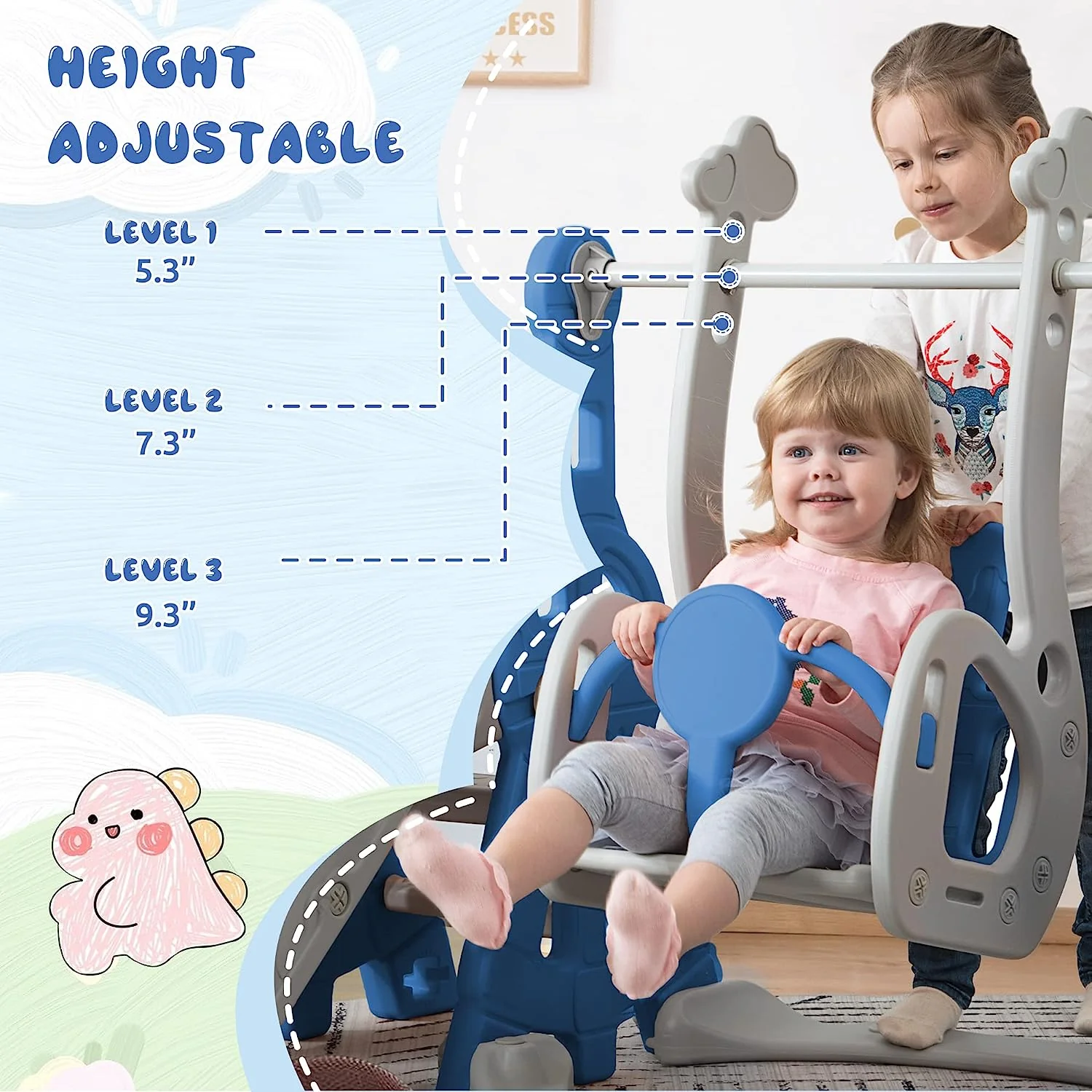 Merax 4-in-1-Rutsche für Kleinkinder, Indoor-Rutsche und Schaukel-Set für Kinder, freistehende Outdoor-Rutsche mit Basketballkorb (grüne Schaukelrutsche)