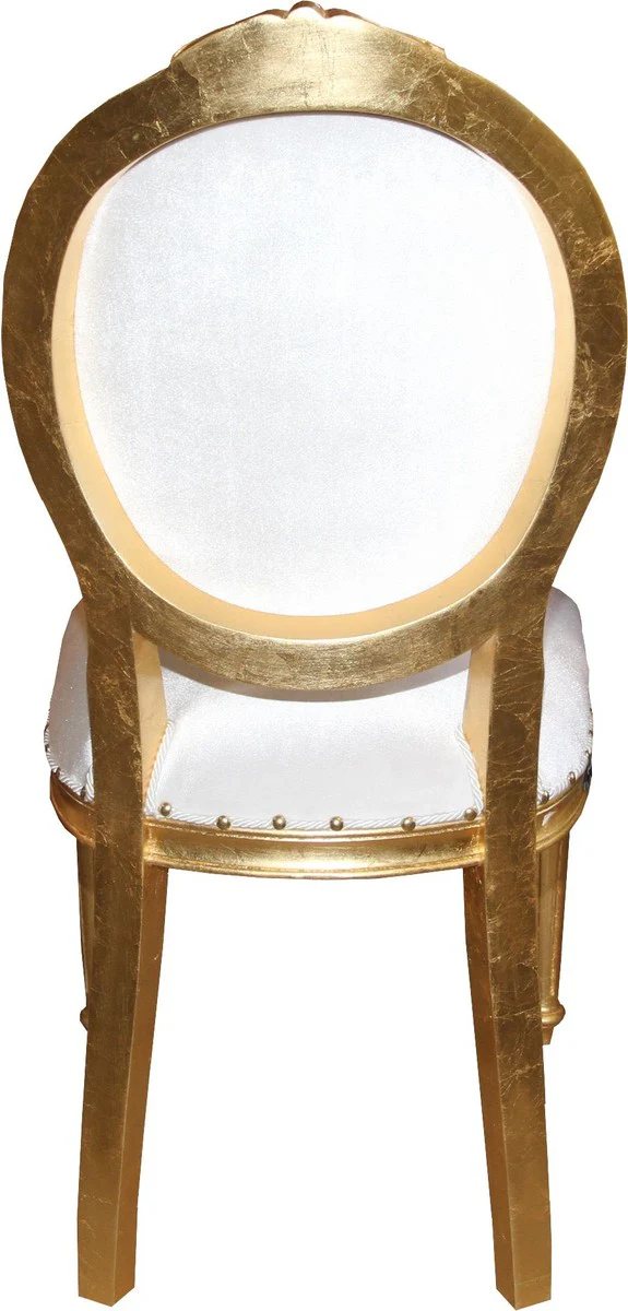 Baroque medallion luxury dining chair without armrests in white / gold - Limited Edition
