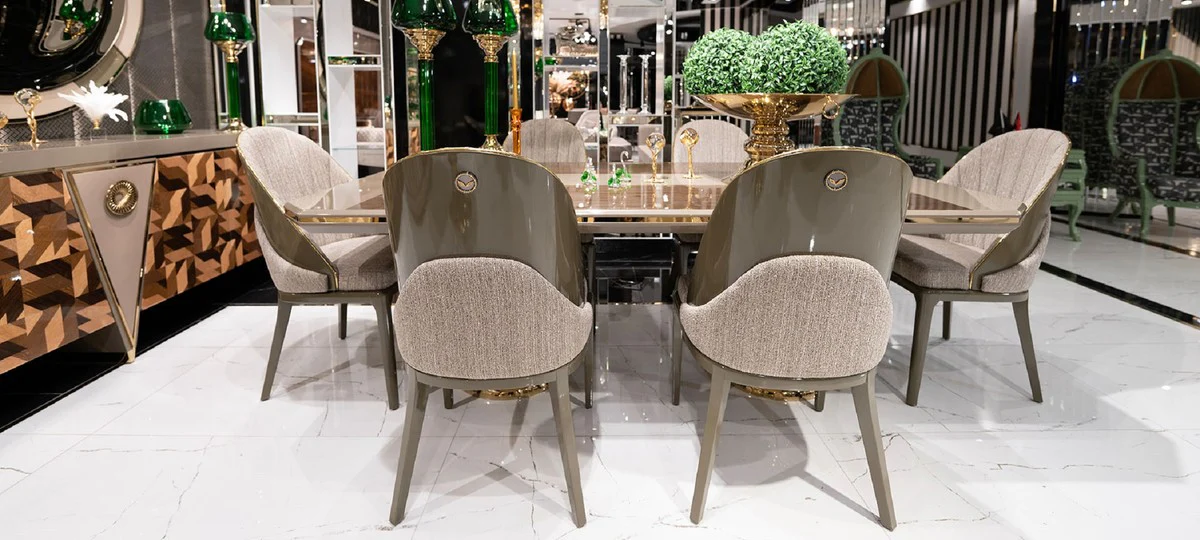 Luxury Dining Room Chair Set of 6 Gray / Gold - Luxury Kitchen Chairs - Dining Room Furniture - Restaurant Furniture - Luxury Furniture