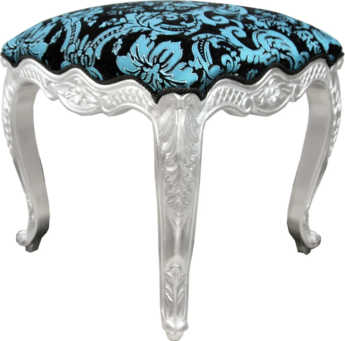 Pompöös by Luxus Baroque Stool Square Turquoise Black Pattern / Silver - Pompööser Baroque Stool designed by Harald Glööckler