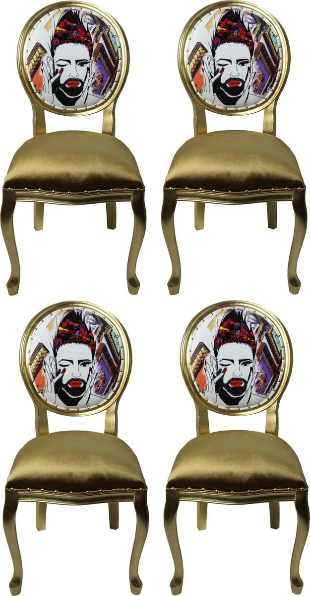 Pompöös by Luxury Baroque Dining Room Chairs Gold / Multicolored 50 x 60 x H.104 cm - Pompöös Baroque Chairs designed by Harald Glööckler - 4 dining room chairs