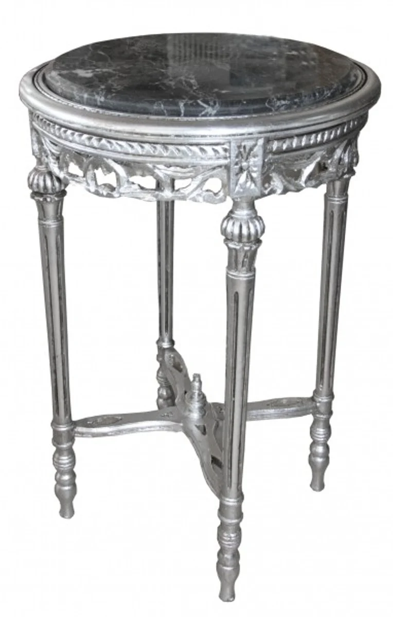 Baroque side table round silver/gray marble top ModY21 72 x 49 cm antique style