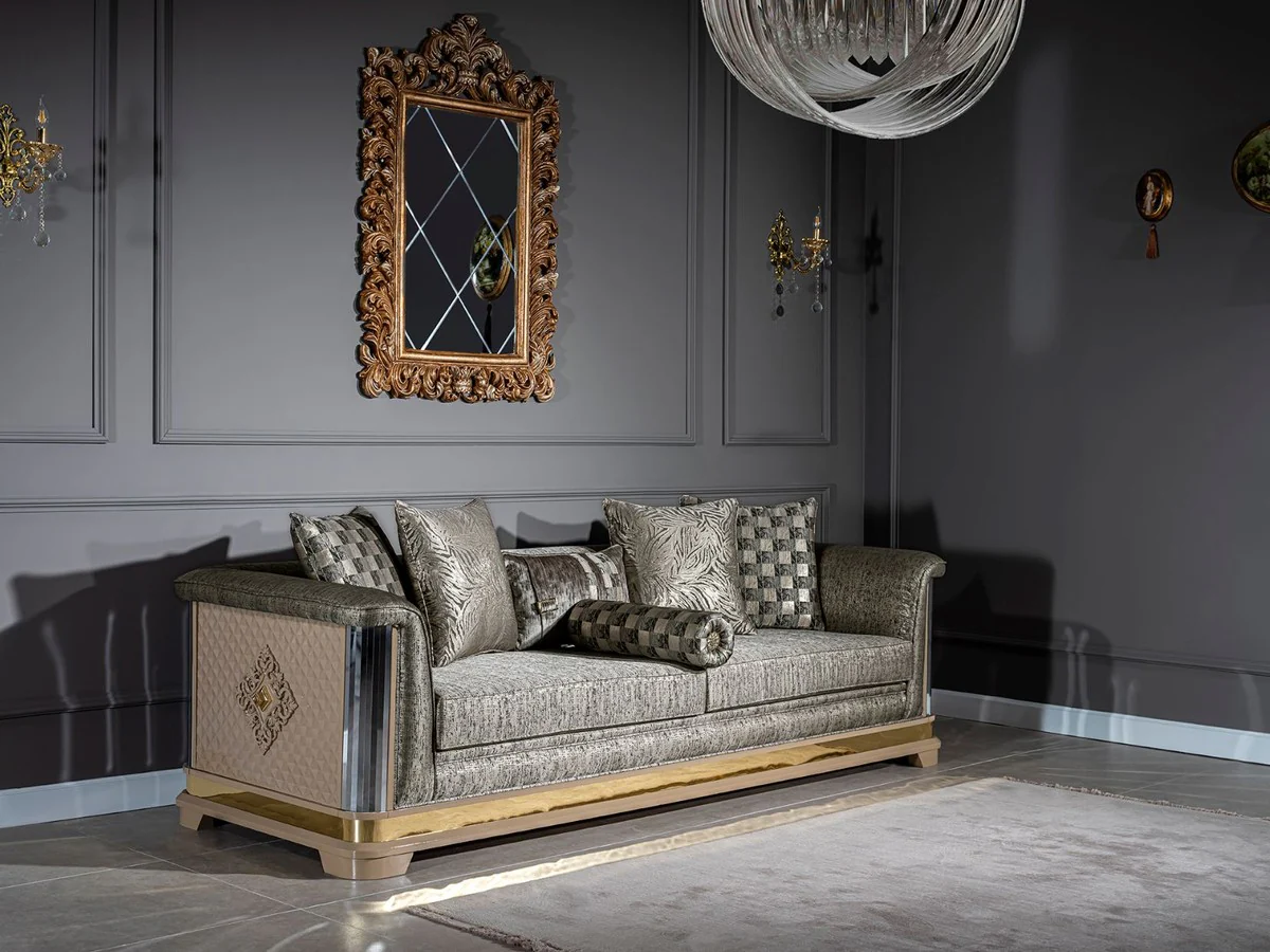 Luxury Art Deco Living Room Set Silver / Black / Beige / Gold - 2 Sofas & 2 Armchairs & 1 Coffee Table - Art Deco Living Room Furniture