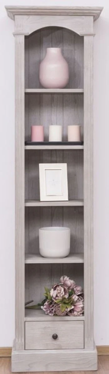 Country house style shelf cabinet light gray 50 x 33 x H. 190 cm - solid wood cabinet with 4 shelves and drawer - country house style furniture