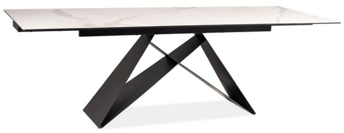 Designer dining table white / matt black 160-240 x 90 x H. 76 cm - Extendable dining room table with table top in marble look - Dining room furniture