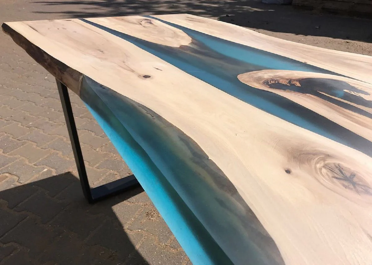 Luxury dining table natural / blue / black 160 cm