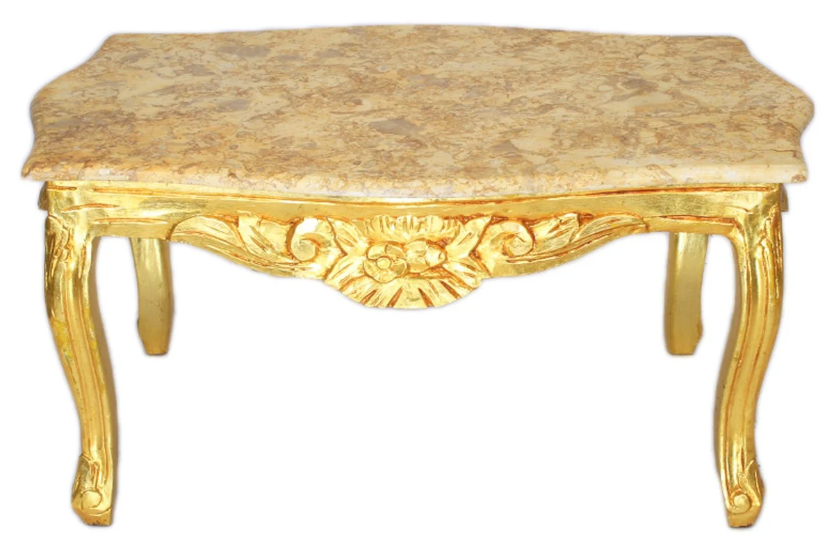 Baroque coffee table gold with marble top in cream - furniture living room table antique style