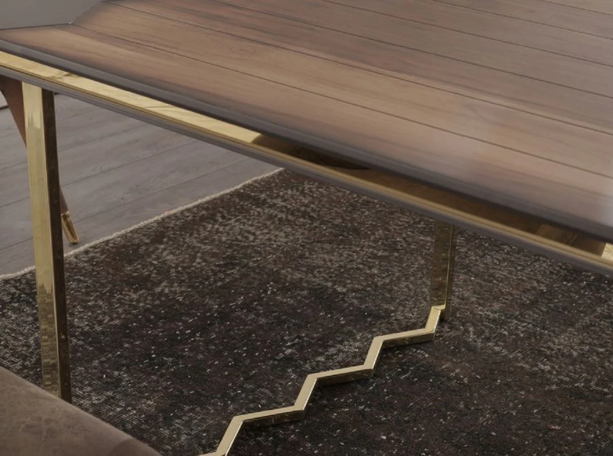 Luxury dining table brown / gray / gold 220 x 105 x H. 75 cm - Rectangular kitchen table - Dining room furniture - Kitchen furniture - Luxury furniture - Luxury furnishings