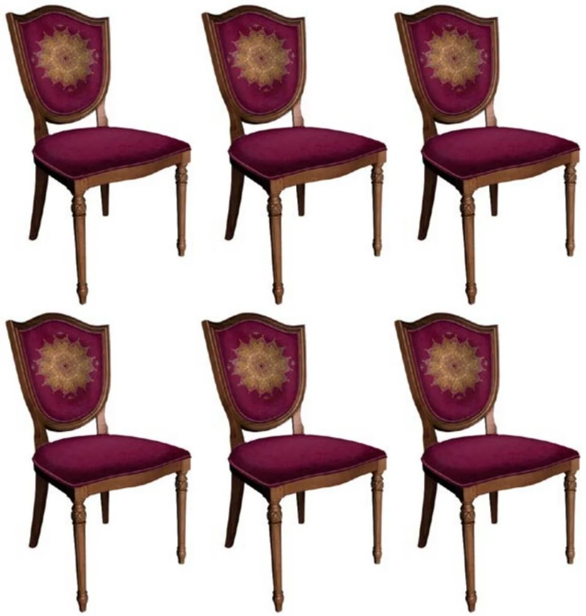 Art Deco Dining Chair Set Purple / Brown - 6 Handmade Art Deco Kitchen Chairs - Art Deco Dining Room Furniture
