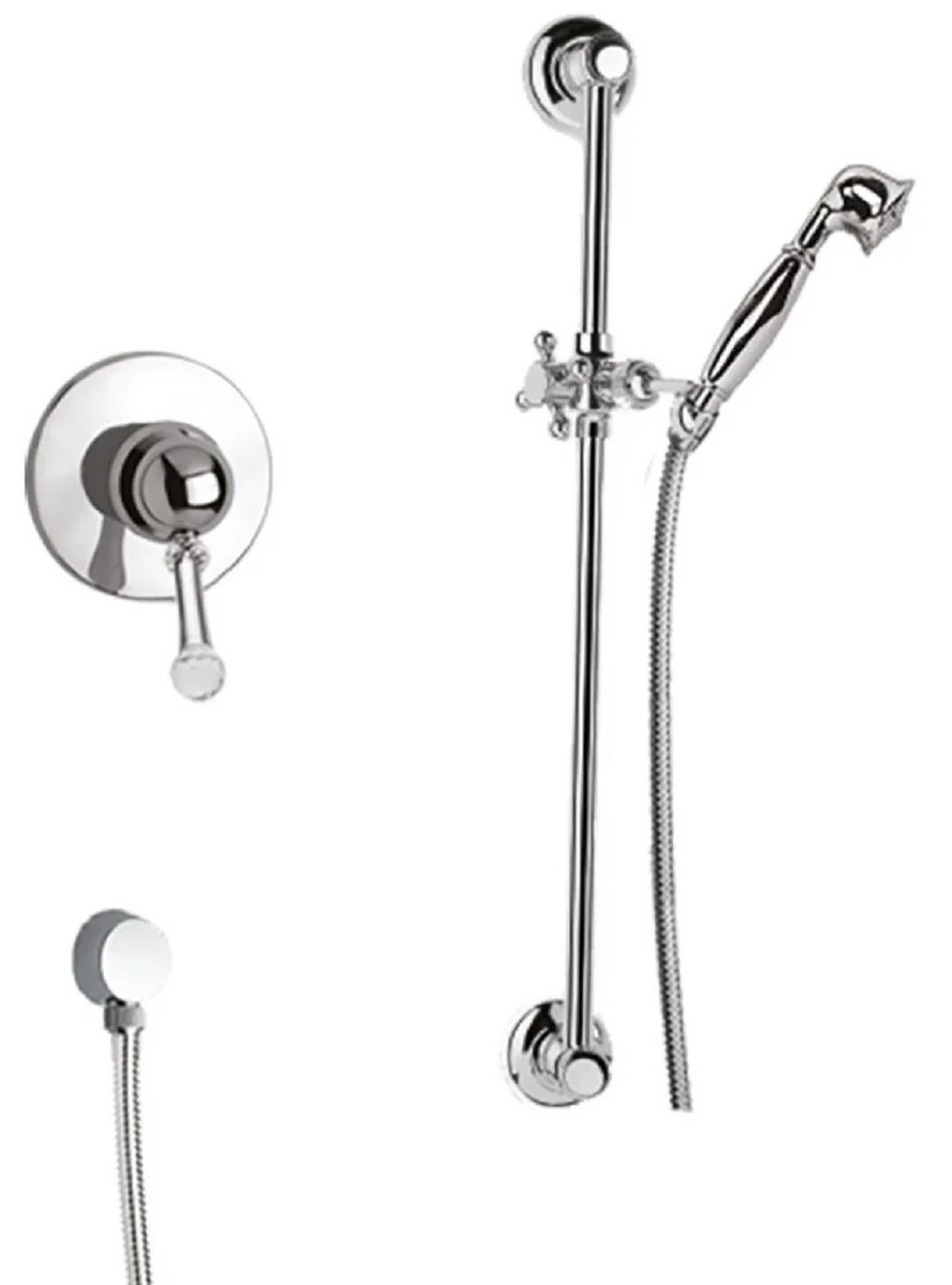 Luxury shower fittings set with Swarovski crystal glass silver - shower set - single lever mixer with shower rail and hand shower - bathroom shower set