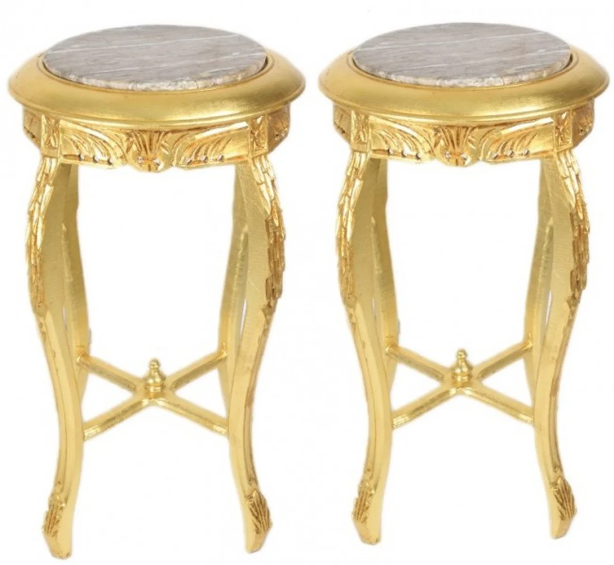 Baroque side table with cream marble top round gold 50 x 35 cm antique style - telephone flower table