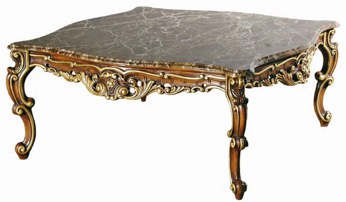 Luxury Baroque coffee table brown / gold - Magnificent solid wood living room table with Emperador marble table top - Baroque living room & hotel furniture - Luxury quality - Made in Italy