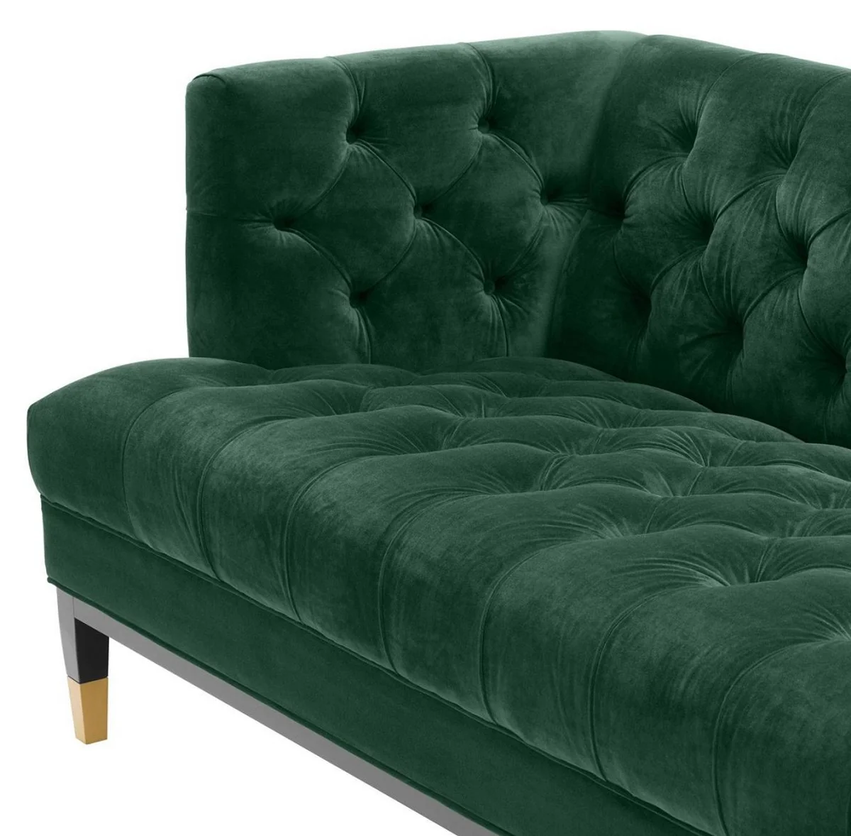 Luxury living room sofa green / black / brass 230 x 85 x H. 79 cm - Chesterfield velvet sofa
