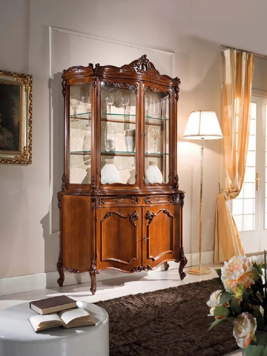 Luxury Baroque display cabinet brown - Handcrafted display cabinet with 4 doors and 2 drawers - Magnificent Baroque furniture - Luxury quality - Made in Italy