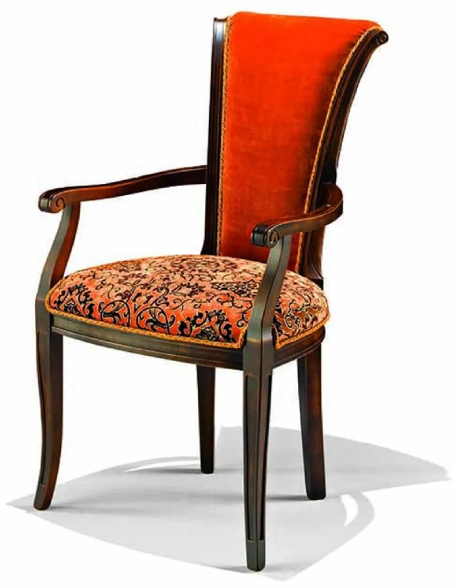 Luxury baroque dining room chair with armrests red / dark brown H. 98 cm - Made in Italy