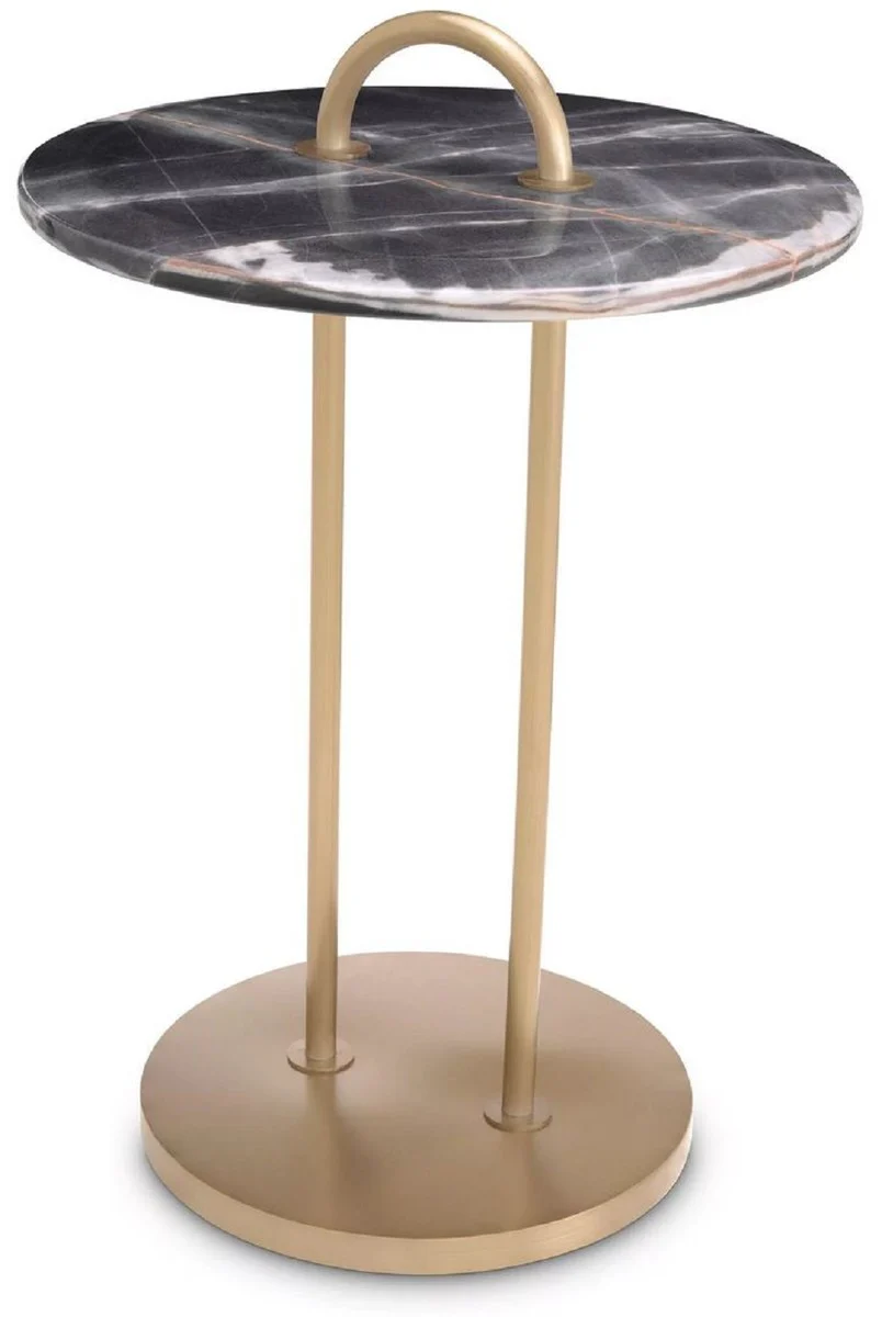 Luxury side table brass / black Ø 38.5 x H. 58 cm - Round table with marble top and carrying handle - Living room furniture - Luxury furniture - Living room furnishings - Luxury quality