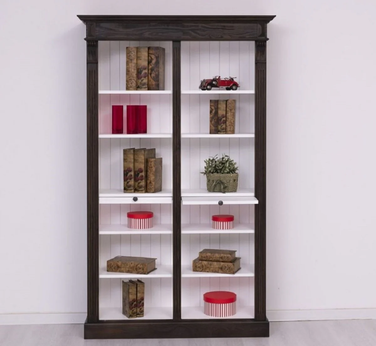 Country house style bookcase black / white 120 x 37 x H. 197 cm - solid wood cabinet - shelf cabinet - living room cabinet - country house style furniture