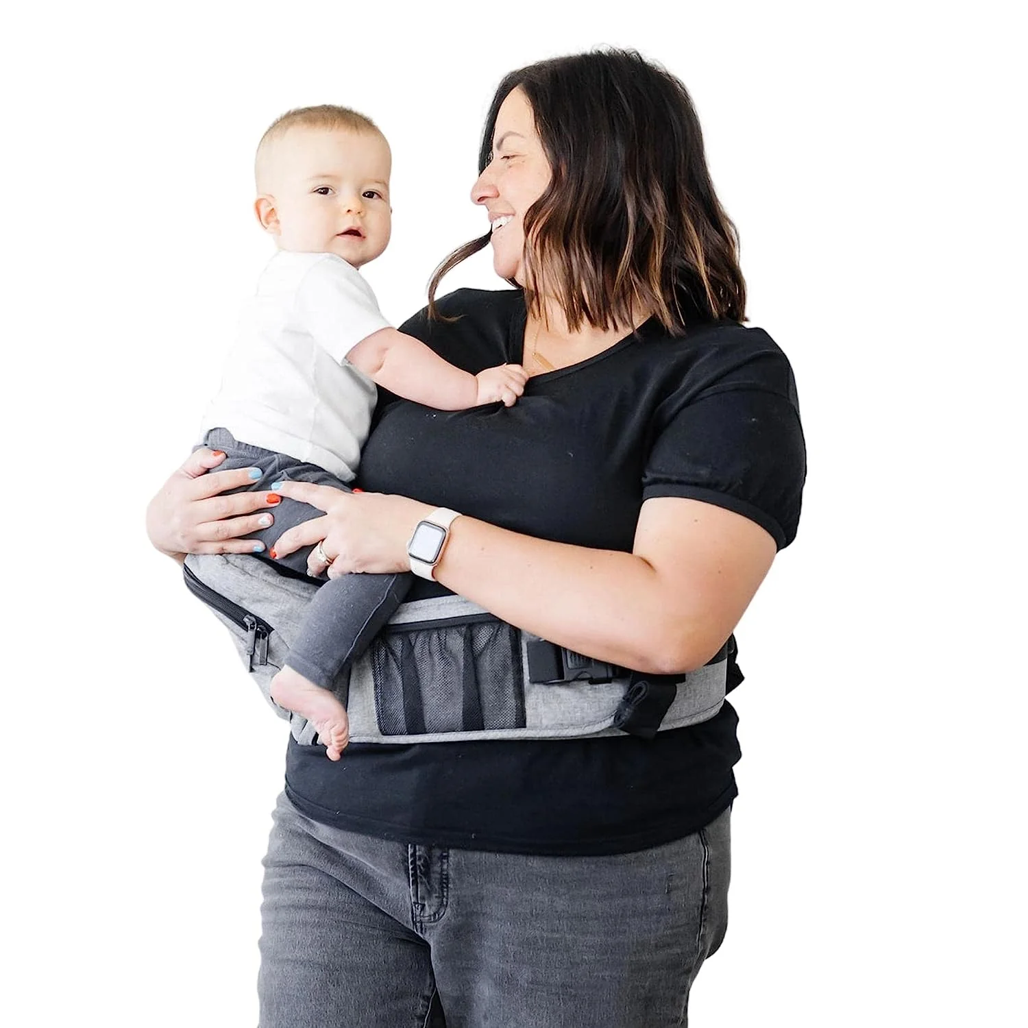 Sicherheitszertifizierte Hüftsitz-Babytrage – Gewinner des Mom’s Choice Award, ergonomische Trage und Verlängerungen für Neugeborene und Kleinkinder (Trage, grau)