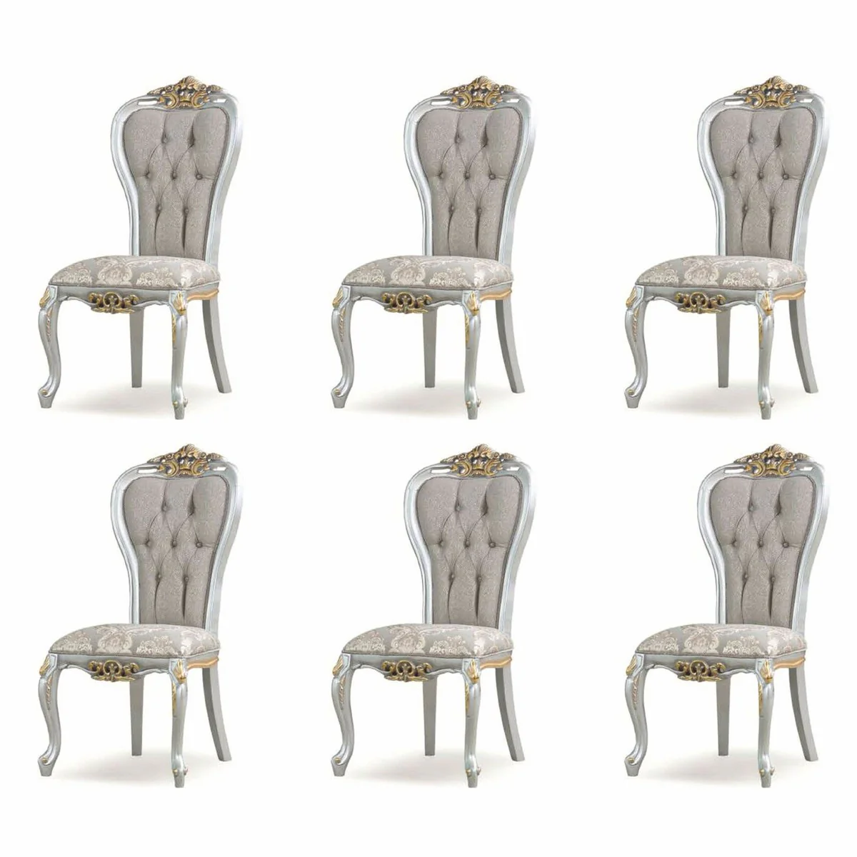 Luxury Baroque Dining Room Chair Set of 6 Gray / Silver / Gold - Baroque Dining Room Furniture