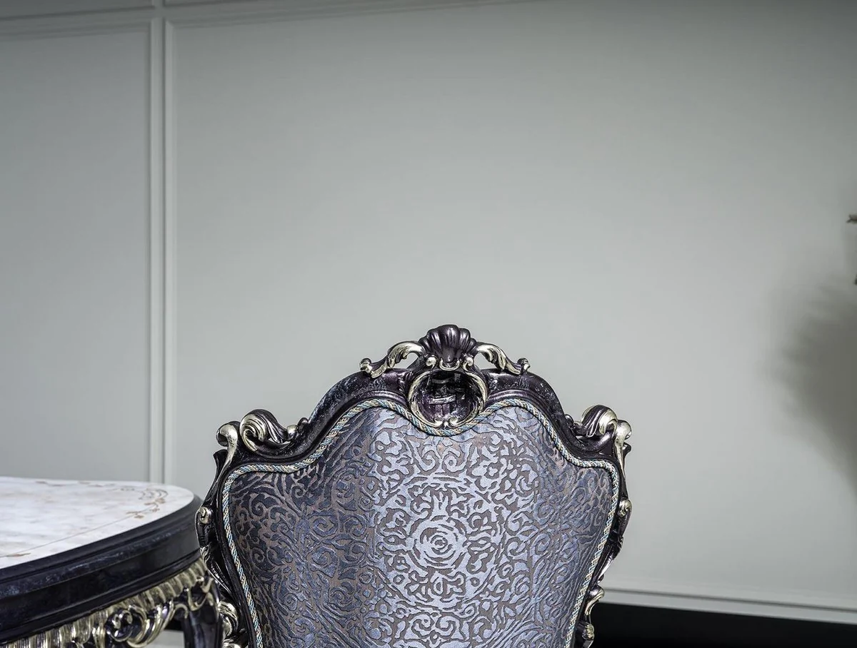 Luxury Baroque Dining Room Chair Set Blue / Gold - Handmade Kitchen Chairs Set of 6 - Baroque Dining Room Furniture - Noble & Magnificent