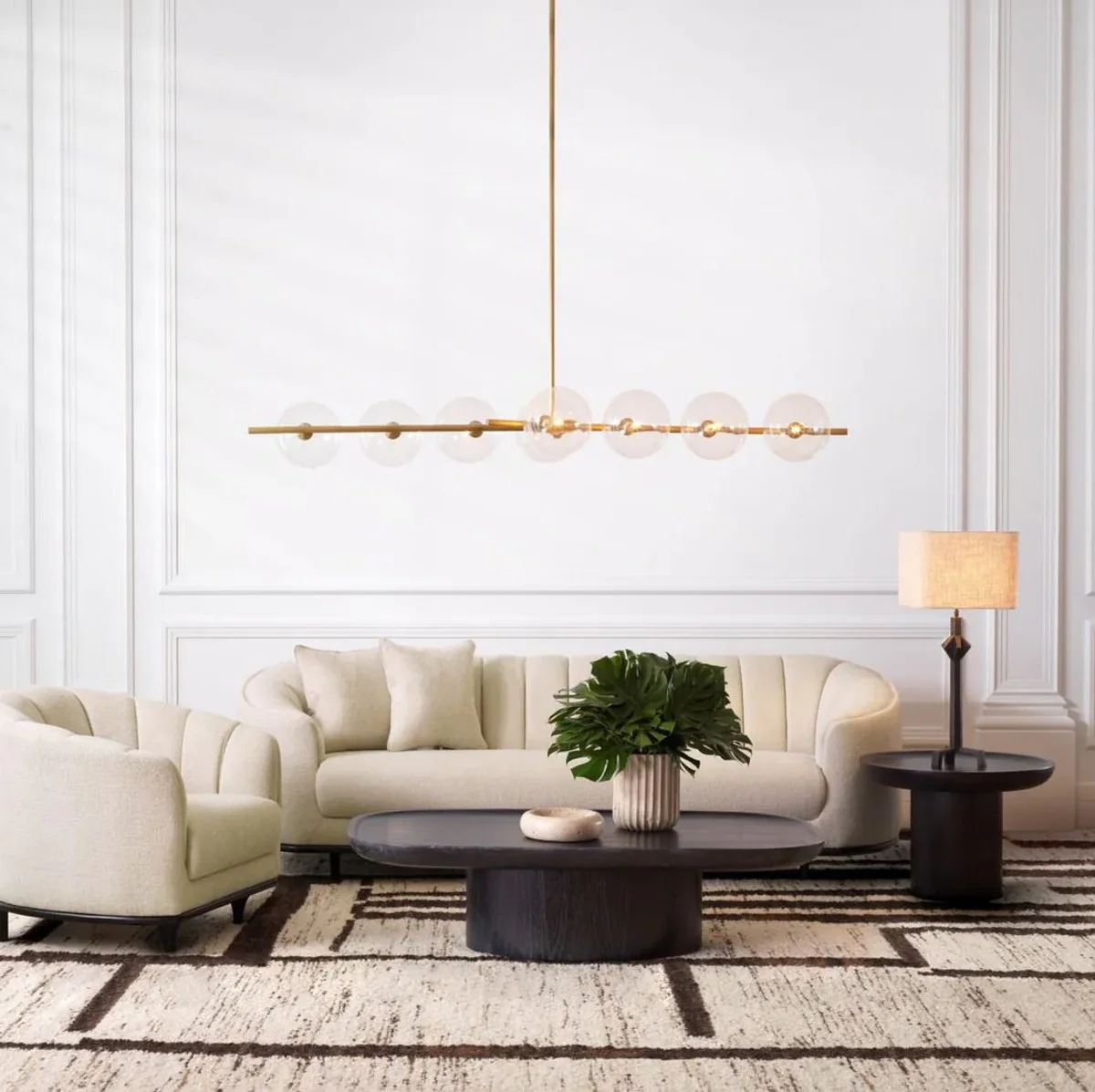 Luxury sofa beige / black 240 x 96 x H. 74.5 cm - living room sofa with 2 cushions - living room furniture - luxury furniture - living room furnishings - luxury furnishings - luxury quality