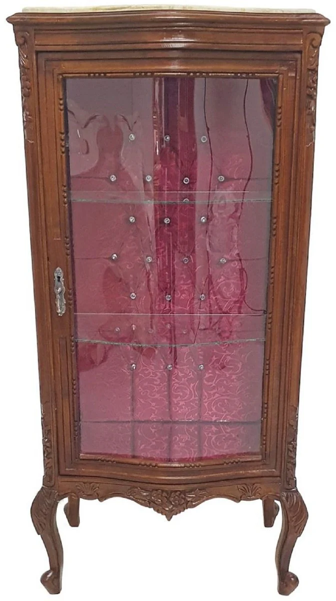 Baroque display cabinet brown / cream / burgundy - handmade solid wood display cabinet with glittering stones and marble top - living room furniture in baroque style - baroque furniture